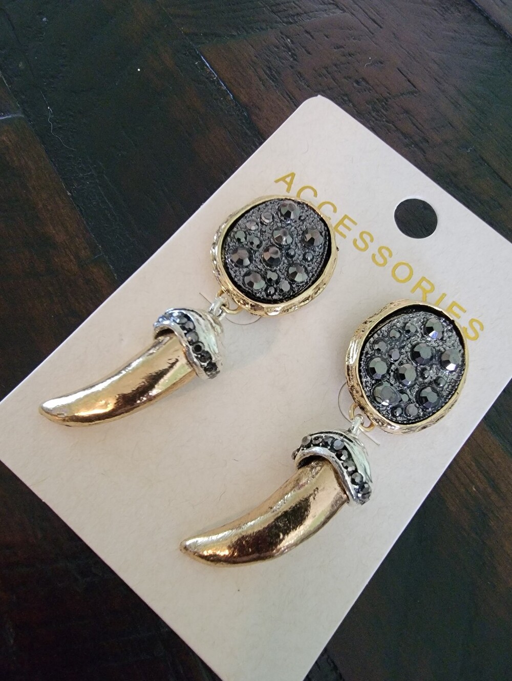 Gold and Black Crystal Dangle Earrings - Accessories